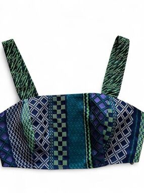 Green and Purple Cropped Bohemian Brocade Top